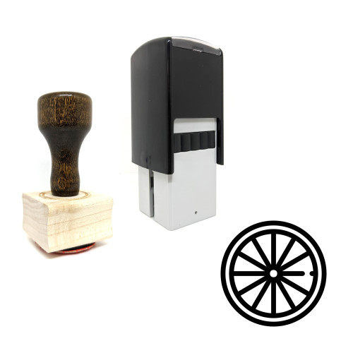"Wheel" rubber stamp with 3 sample imprints of the image