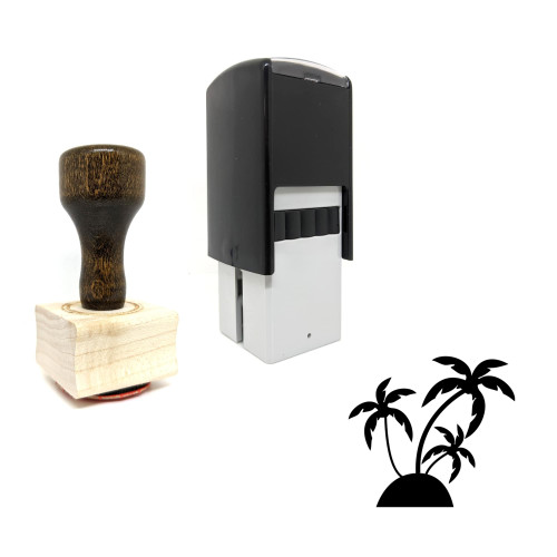 "Island" rubber stamp with 3 sample imprints of the image