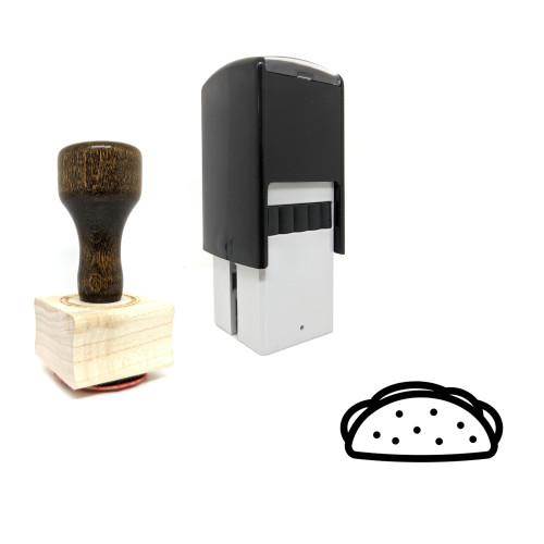 "Taco" rubber stamp with 3 sample imprints of the image