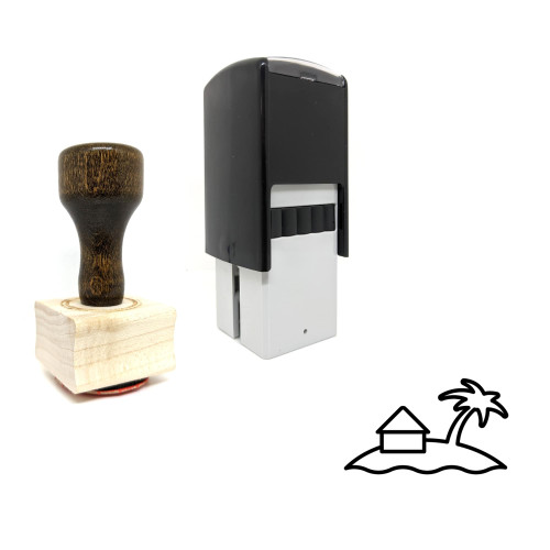 "Island" rubber stamp with 3 sample imprints of the image