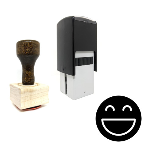 "Happy" rubber stamp with 3 sample imprints of the image