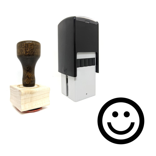 "Happy" rubber stamp with 3 sample imprints of the image