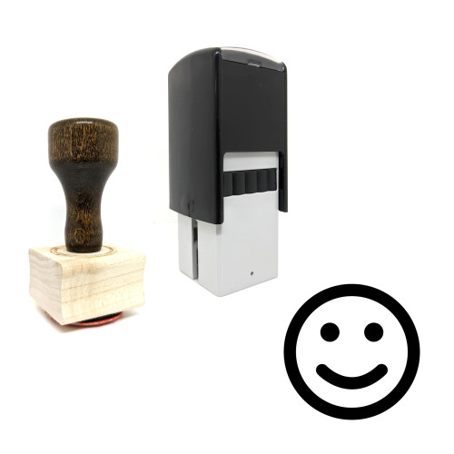 "Happy" rubber stamp with 3 sample imprints of the image