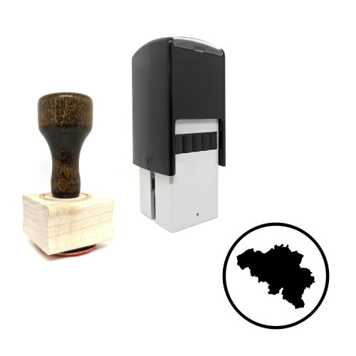 "Belgium Map" rubber stamp with 3 sample imprints of the image