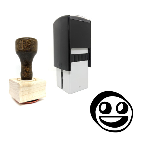 "Happy" rubber stamp with 3 sample imprints of the image