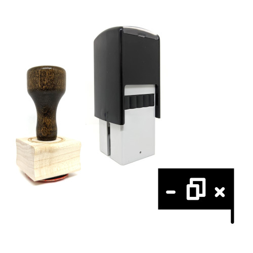 "Minimize Maximize Close Window" rubber stamp with 3 sample imprints of the image