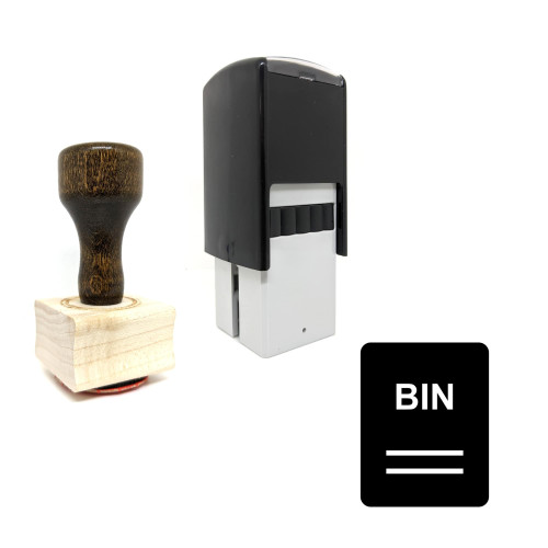 "Bin" rubber stamp with 3 sample imprints of the image
