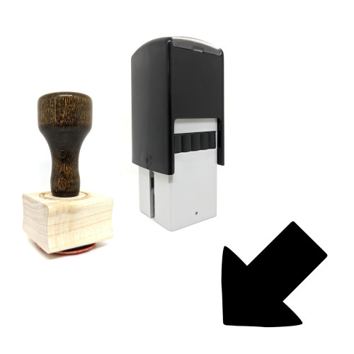 "Arrow Down/Left" rubber stamp with 3 sample imprints of the image