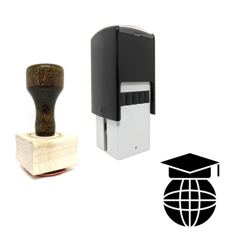 "World Education" rubber stamp with 3 sample imprints of the image
