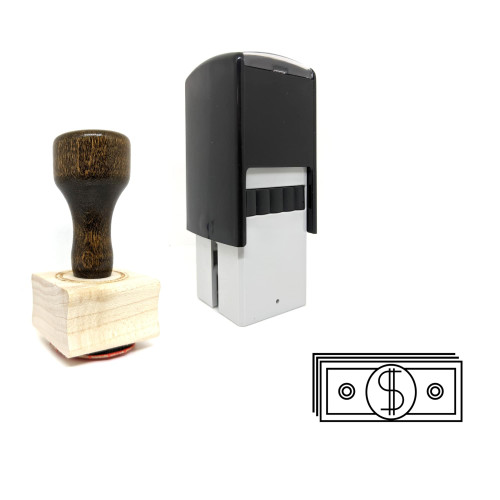 "Money" rubber stamp with 3 sample imprints of the image