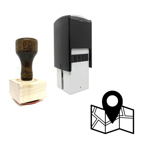 "Map" rubber stamp with 3 sample imprints of the image