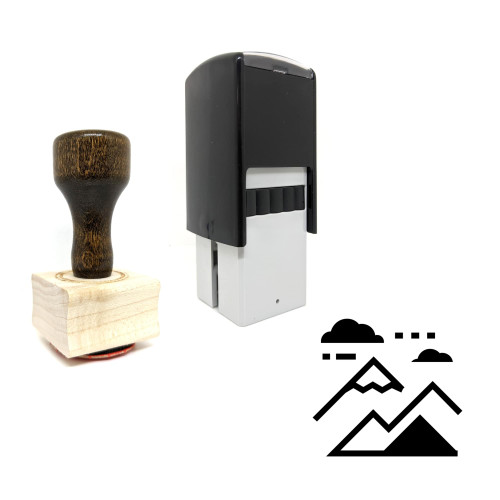 "Mountains" rubber stamp with 3 sample imprints of the image