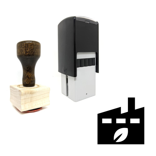 "Eco Friendly Factory" rubber stamp with 3 sample imprints of the image