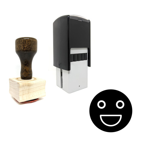 "Happy Emoji" rubber stamp with 3 sample imprints of the image