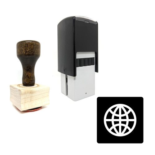 "Globe" rubber stamp with 3 sample imprints of the image