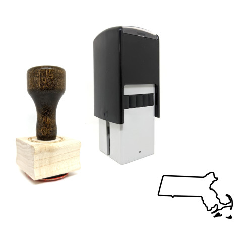"Massachusetts" rubber stamp with 3 sample imprints of the image