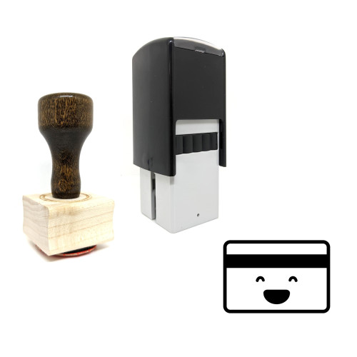 "Happy Credit Card" rubber stamp with 3 sample imprints of the image