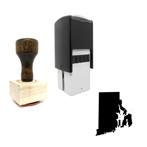 "Rhode Island" rubber stamp with 3 sample imprints of the image