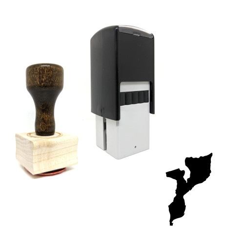 "Mozambique" rubber stamp with 3 sample imprints of the image
