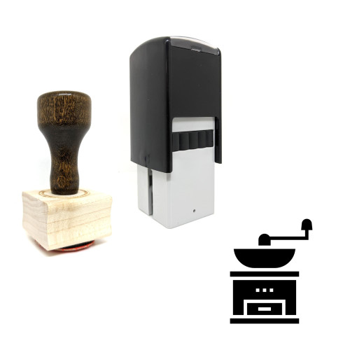 "Coffee Crusher Machine" rubber stamp with 3 sample imprints of the image