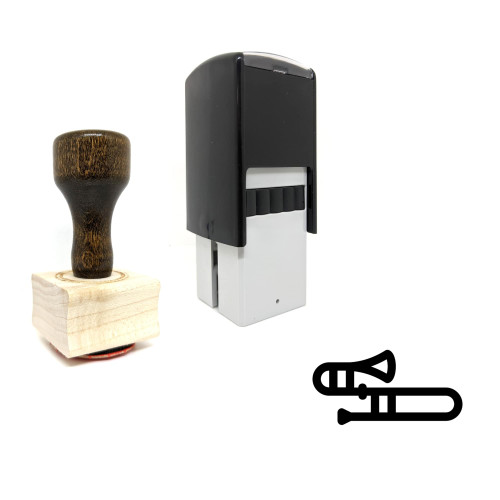 "Trombone" rubber stamp with 3 sample imprints of the image