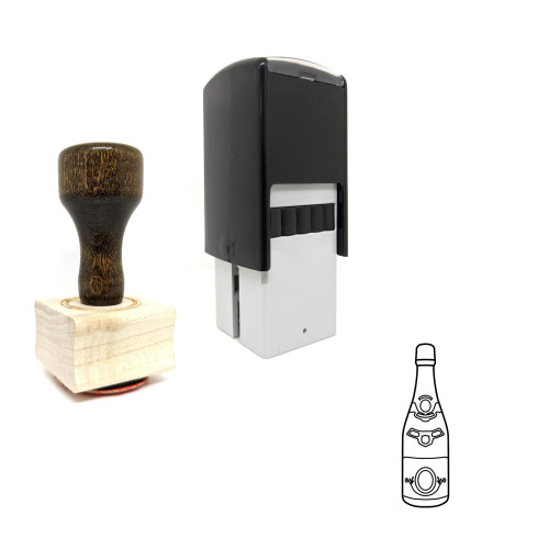 "Champagne Bottle" rubber stamp with 3 sample imprints of the image
