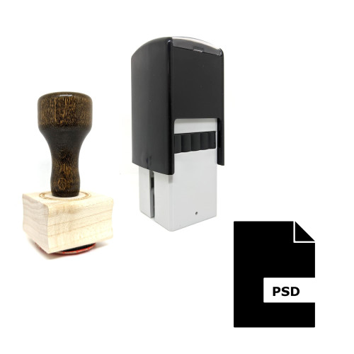 "PSD File" rubber stamp with 3 sample imprints of the image
