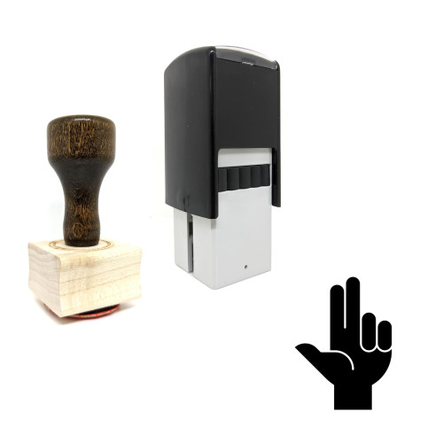 "Three" rubber stamp with 3 sample imprints of the image