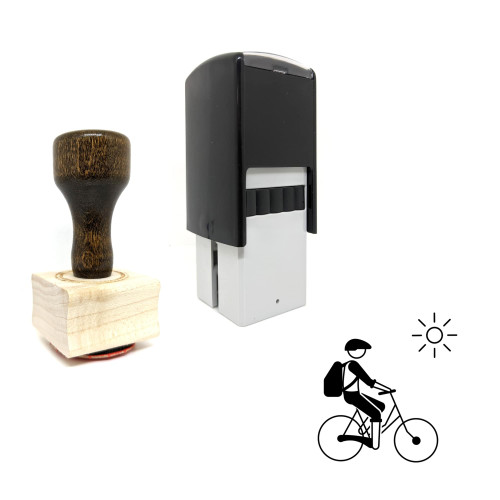 "Bicycling" rubber stamp with 3 sample imprints of the image