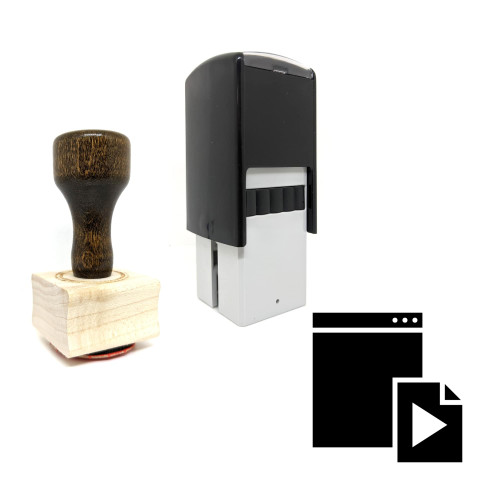 "Online Videos" rubber stamp with 3 sample imprints of the image