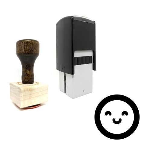 "Happy" rubber stamp with 3 sample imprints of the image