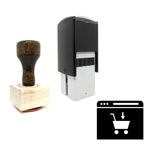 "Online Shopping" rubber stamp with 3 sample imprints of the image