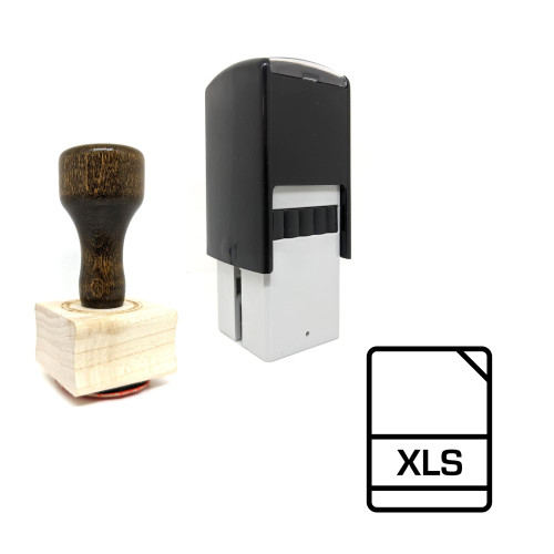 "XLS File" rubber stamp with 3 sample imprints of the image