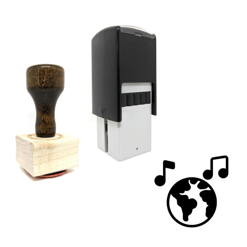 "World Music Notes" rubber stamp with 3 sample imprints of the image