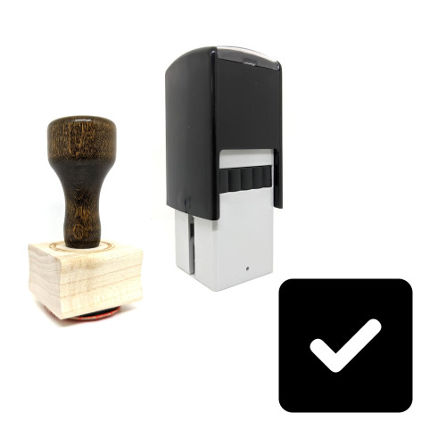 "Checkmark Rounded Square" rubber stamp with 3 sample imprints of the image