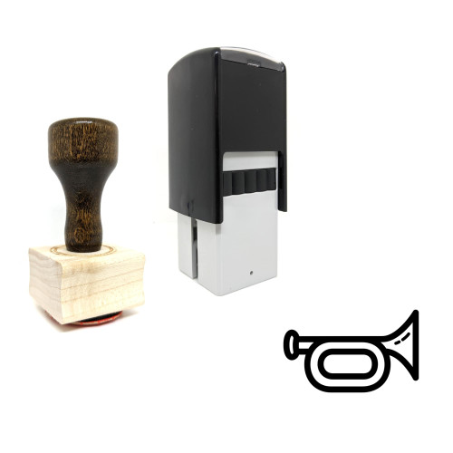 "Trumpet" rubber stamp with 3 sample imprints of the image