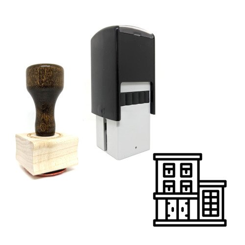 "Apartment Building" rubber stamp with 3 sample imprints of the image