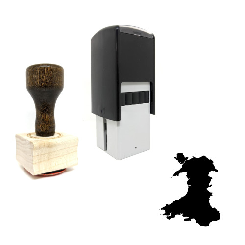 "Wales" rubber stamp with 3 sample imprints of the image