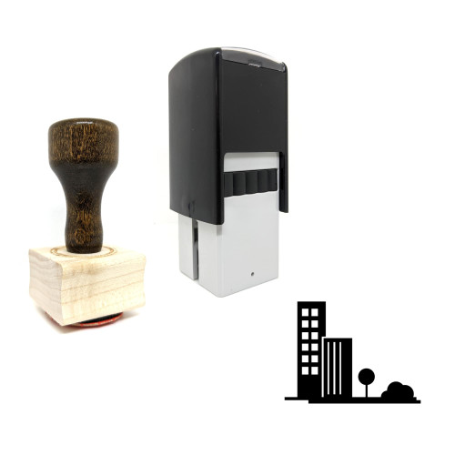 "Cityscape" rubber stamp with 3 sample imprints of the image