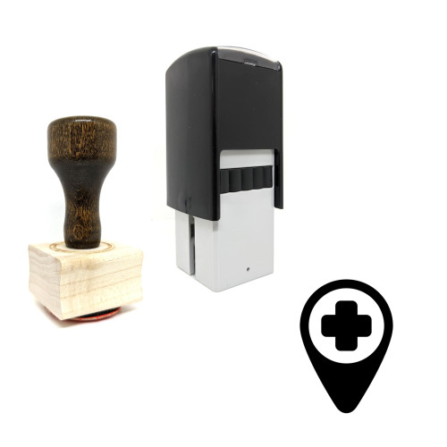 "Map Marker" rubber stamp with 3 sample imprints of the image