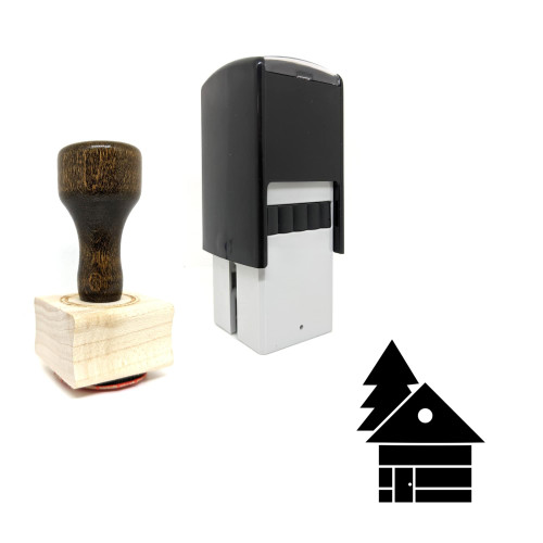 "Wood Cabin" rubber stamp with 3 sample imprints of the image