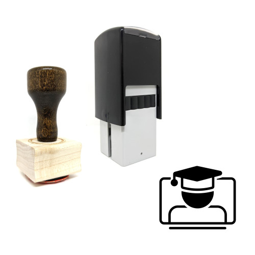 "Online Graduation" rubber stamp with 3 sample imprints of the image