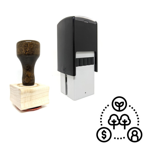 "Sustainable Forest Management" rubber stamp with 3 sample imprints of the image