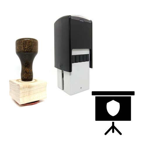 "Screen Projector Secured" rubber stamp with 3 sample imprints of the image