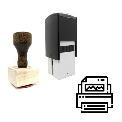 "Printer" rubber stamp with 3 sample imprints of the image