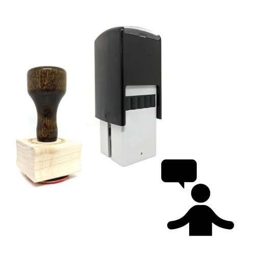 "Speaking" rubber stamp with 3 sample imprints of the image