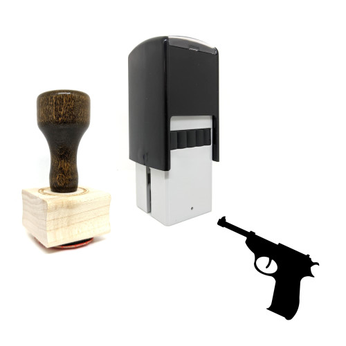 "Pistol" rubber stamp with 3 sample imprints of the image