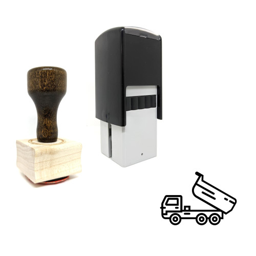 "Unloading Dump Truck" rubber stamp with 3 sample imprints of the image