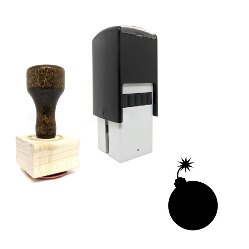 "Bomb" rubber stamp with 3 sample imprints of the image