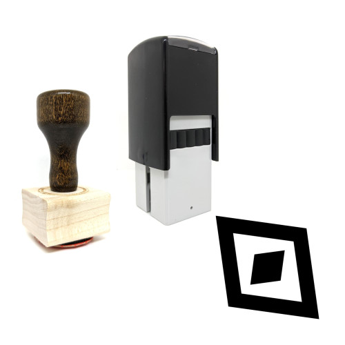 "Bent Square" rubber stamp with 3 sample imprints of the image